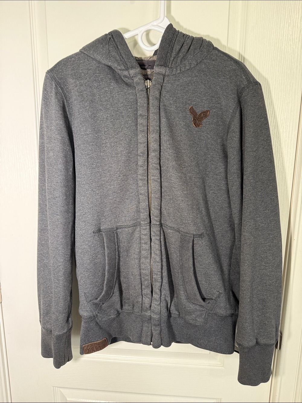 American Eagle Zip Up Hoodie Gray Heavyweight Sweatshirt Jacket Size M